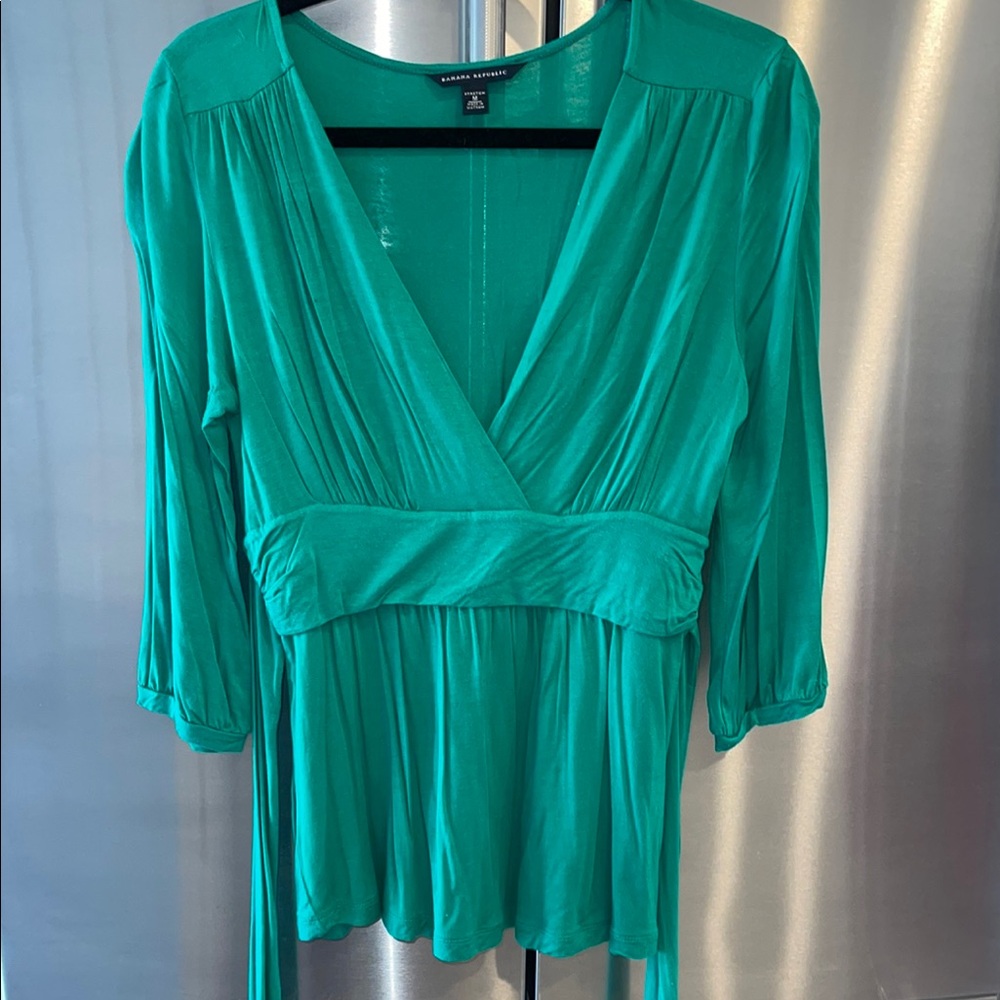 Banana Republic Green Wrap Blouse with Pleated Details